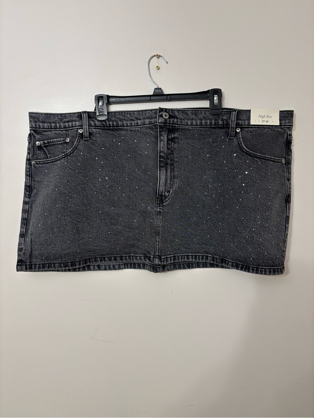 Abercrombie & Fitch Black Denim Mini Skirt with Rhinestone Embellishment